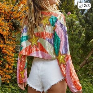 Nasty Gal Multicolor Sequin Star Crop Top